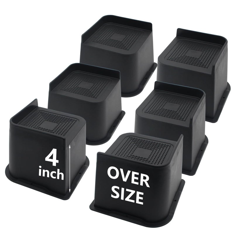 HANIHUA 6 Pack Bed Risers 4 inch Heavy Duty, Oversized Furniture Risers, Black Bed Lifts Risers for Table, Sofa, Chair, Couch, Desk, Bed Frame Risers Supports Up to 6,500 Lbs - Image 1